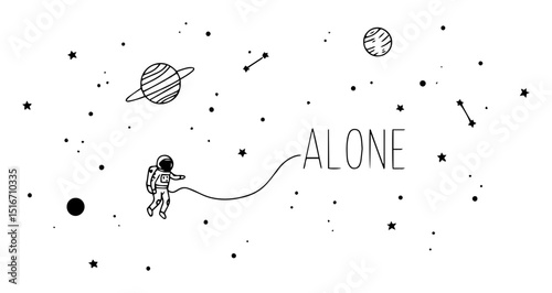 isolated astronaut in minimal cosmic scene