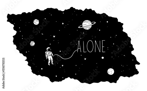 lonely astronaut floating in space illustration