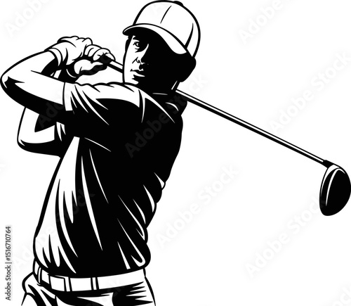 Silhouette of Male Golfer Swinging Club – Golf Player Illustration for Sports Concept, Tournament Poster, Outdoor Game, and Athletic Design