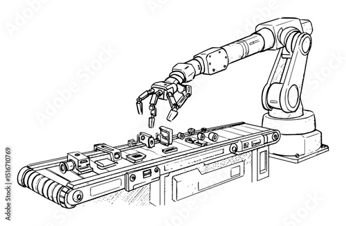 robotic arm on industrial assembly line illustration