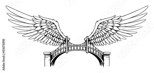 bridge with wings fantasy sketch illustration