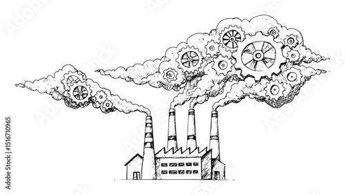 factory with smoke clouds shaped like gears