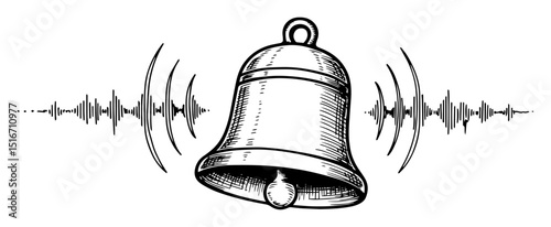 ringing bell with sound waves illustration