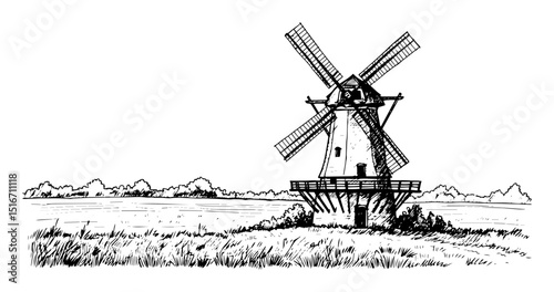 traditional windmill in rural landscape