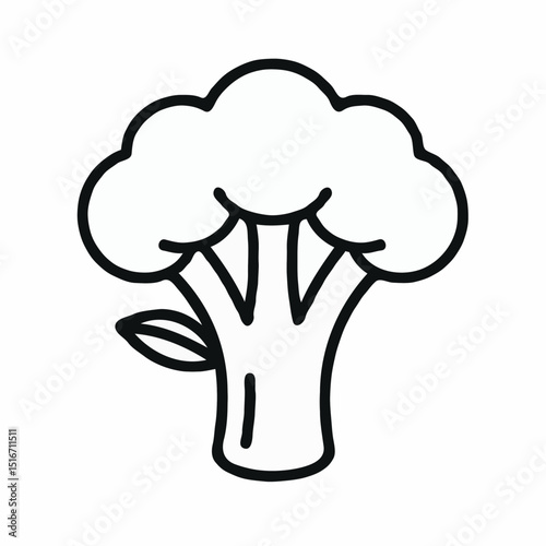 Outline illustration of broccoli with leaf in simple design  