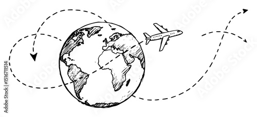 airplane flying around globe travel concept