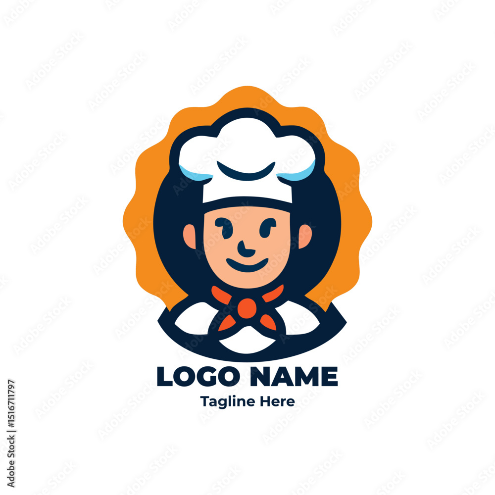 Chef logo, food service, kitchen team, cooking art, cartoon chef for restaurant mascot illustration, culinary brand vector, professional identity Chef logo, food service, kitchen team, cooking art, cartoon chef for restaurant mascot illustration, culinary brand vector, professional identity