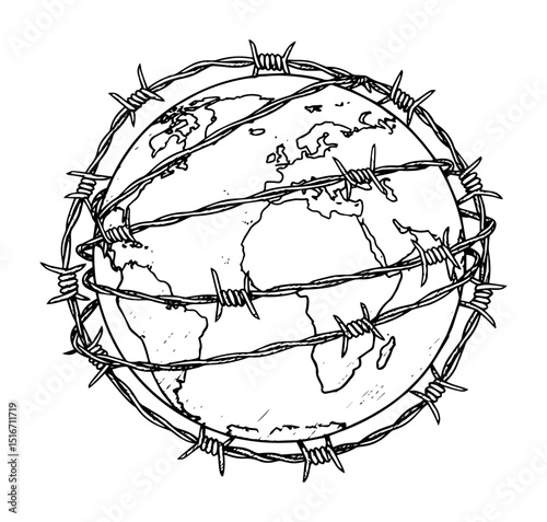earth surrounded by barbed wire symbolic image