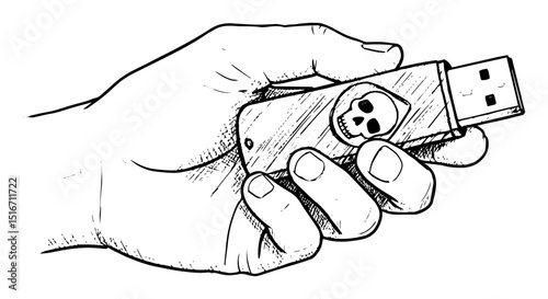 hand holding usb drive with biohazard symbol