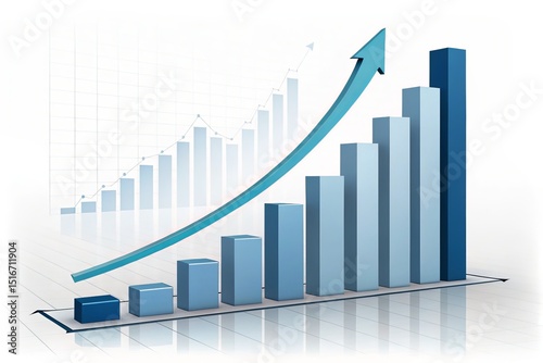 Financial Growth and Business Success Visualized with a 3D Bar Chart and Upward Trending Arrow