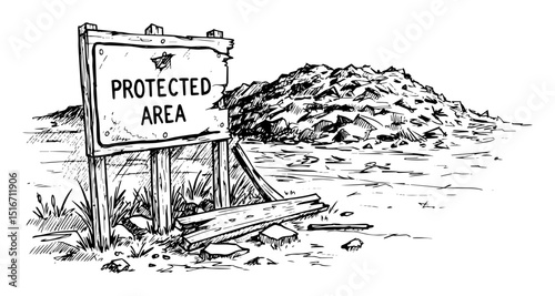 destroyed protected area with sign