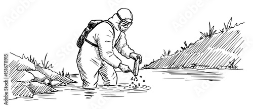scientist in hazmat suit testing water
