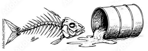 toxic waste killing fish illustration