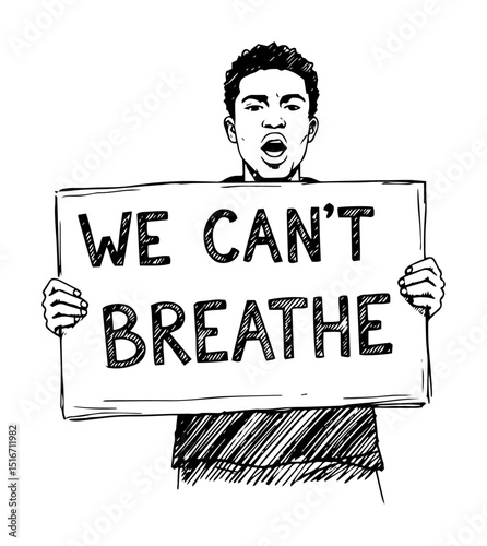 man shouting with we can't breathe sign