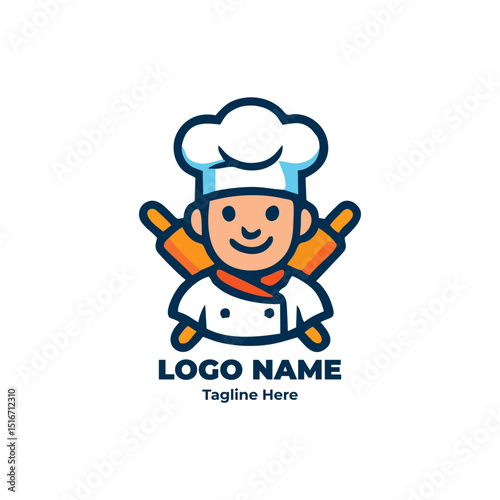 Chef logo, gourmet cartoon, chef drawing, culinary art, food design for kitchen branding vector, restaurant character mascot, cooking image use