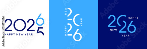2026 card set, blue New Year card collection, vector poster