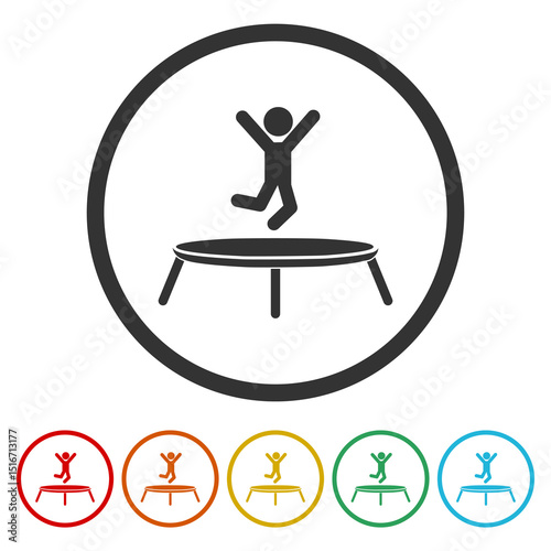 Trampoline Icon. Set icons in color circle buttons