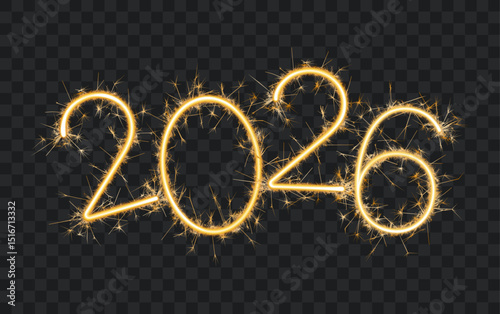2026 sparkler fireworks number, vector logo isolated