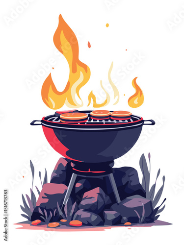 Flames Over BBQ Grill – Outdoor Cooking Icon
