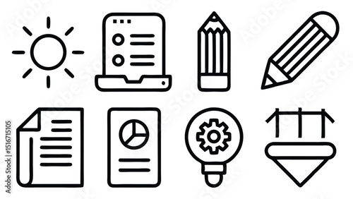 Free Line Icons Pack Sun, Document, Pencil, Graph, Idea, Filter, and More
