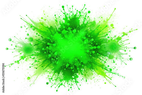 A vibrant green explosion of paint splatters creates an energetic and dynamic visual. The mix of shades brings a lively atmosphere, perfect for creative projects.