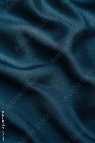 Close-up of peacock blue silk fabric with soft folds and natural light shadows, luxurious texture background