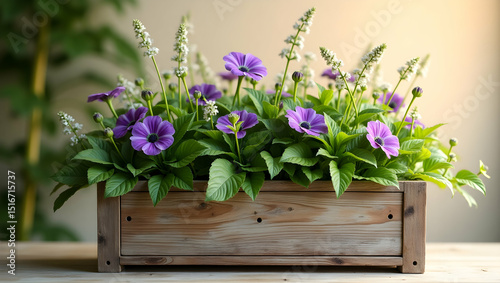 Planter box bursts with purple blossoms