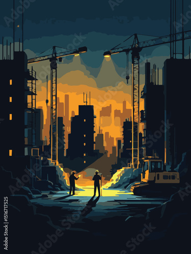construction site at night