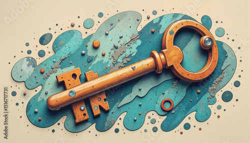 Artistic key design on colorful abstract background