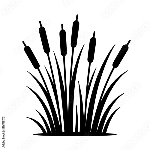 Cattail Silhouette Vector: Elegant Wetland Grass Design