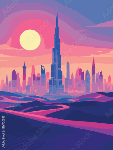 dubai skyline at sunset