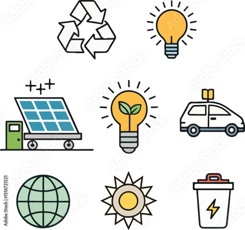 Ecology Icons Set – Vector Symbols for Environment, Sustainability, Renewable Energy, and Green Living