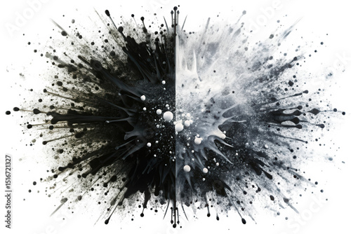 Dynamic splash of black and white paint creating an intriguing contrast, evoking emotions of chaos and serenity. An artistic depiction of balance and duality.