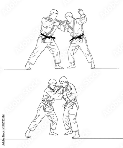Judo Techniques: Two illustrations depict different Judo grappling techniques.