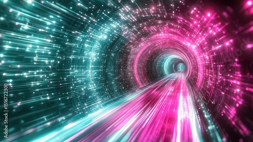 Digital Data Highway: A vibrant tunnel of light, crafted with intricate digital data streams, symbolizing high-speed connectivity and futuristic progress.