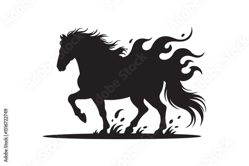 Black running horse silhouette vector illustration