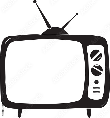  A vintage television set with a curved screen, dual antennas, and classic control knobs illustration