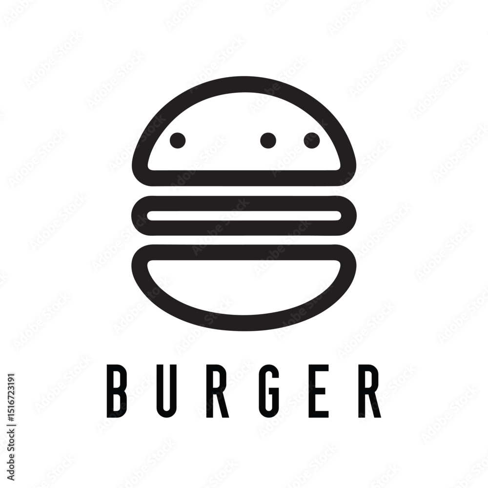 Obraz premium Minimal Burger Logo Design – Silhouette Style Vector for Fast Food Branding