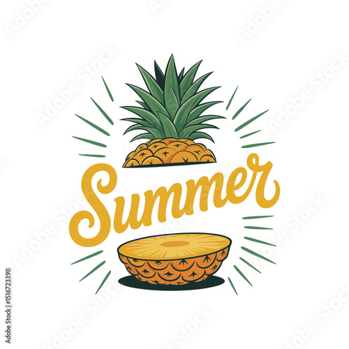 Vector Summer Illustration with Pineapple and Handwritten Typography – Tropical Fruit Graphic Design for Seasonal Themes