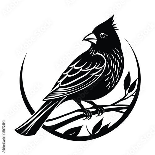 Cardinal bird on branch icon Silhouette