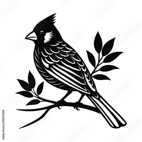 Cardinal bird on branch icon Silhouette