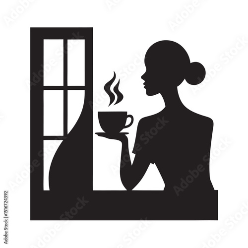 Woman Enjoying Coffee Quietly Silhouette