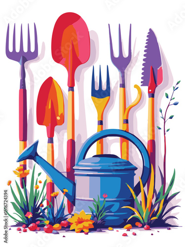 Set of Colorful Gardening Tools