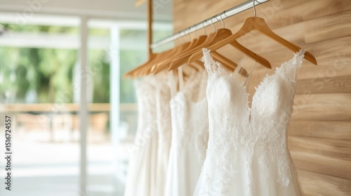 A collection of exquisite wedding dresses displayed attractively in a boutique, symbolizing the artistry and elegance of bridal fashion for the special day.