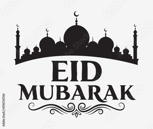 Wallpaper Mural Eid Mubarak with Mosque Silhouette Vector Islamic Festival Greeting Design Torontodigital.ca