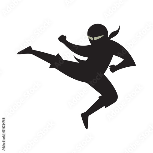 Ninja Jumping In Action Pose Silhouette