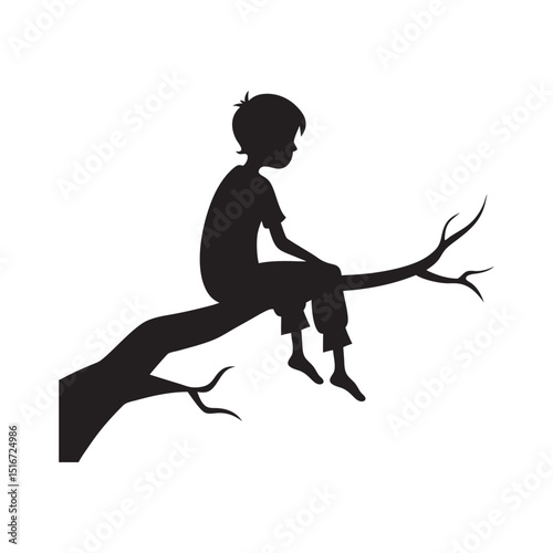 Boy Sitting On Tree Branch Silhouette