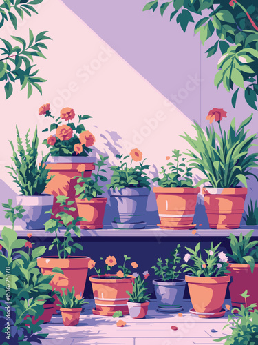 Colorful Potted Plants by Window