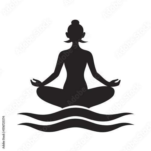 Woman Meditating On Quiet Beach Silhouette