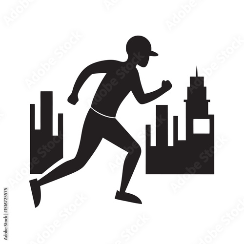 Marathon Runner In City Race Silhouette